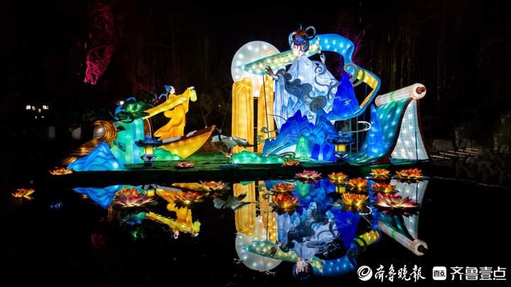 美轮美奂，天下第一泉迎春花灯会多组花灯调试亮灯