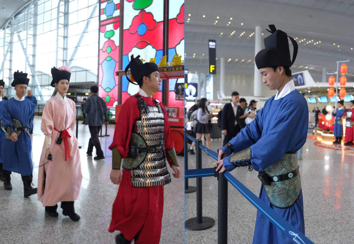 广州白云机场“宋服卫士”“唐装护卫”火出圈，工作人员：他们还会说“客官这边请”