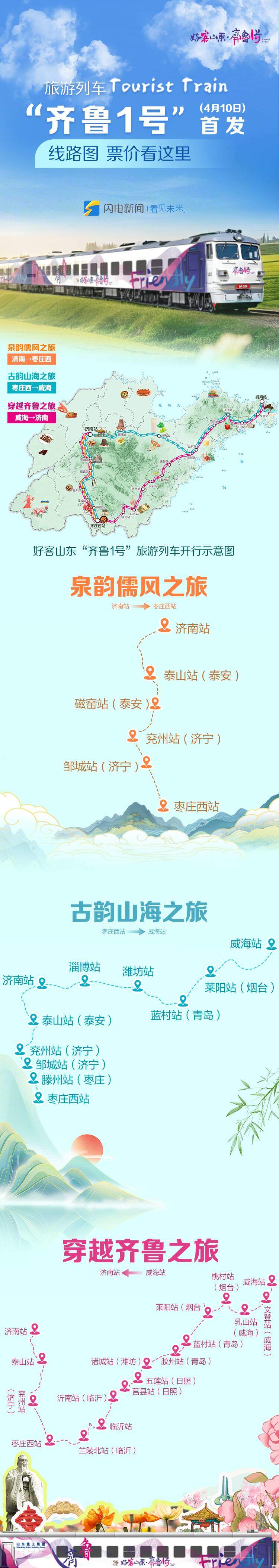 “好客山东·齐鲁1号”旅游列车来啦！线路图、票价看这里