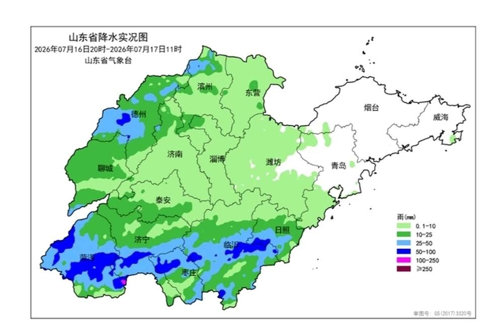 昨夜到今天中午山东14市降雨，菏泽雨量最大