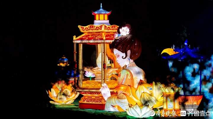 美轮美奂，天下第一泉迎春花灯会多组花灯调试亮灯