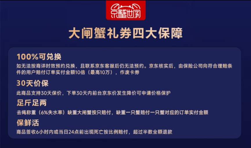 京东行业首推“AI+人工”双重筛选的“精挑蟹”，并承诺蟹卡100%兑换 
