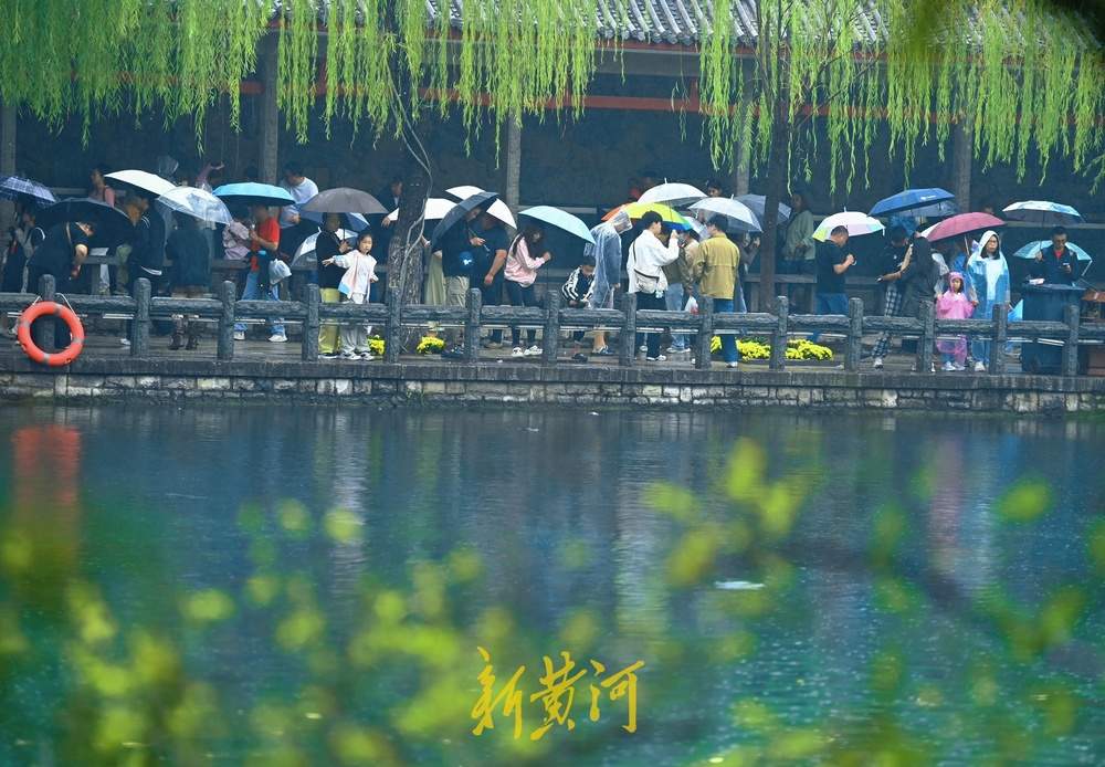一年四季 泉在济南丨国庆假期迎秋雨，济南五龙潭泉畔烟雨朦胧引游人驻足